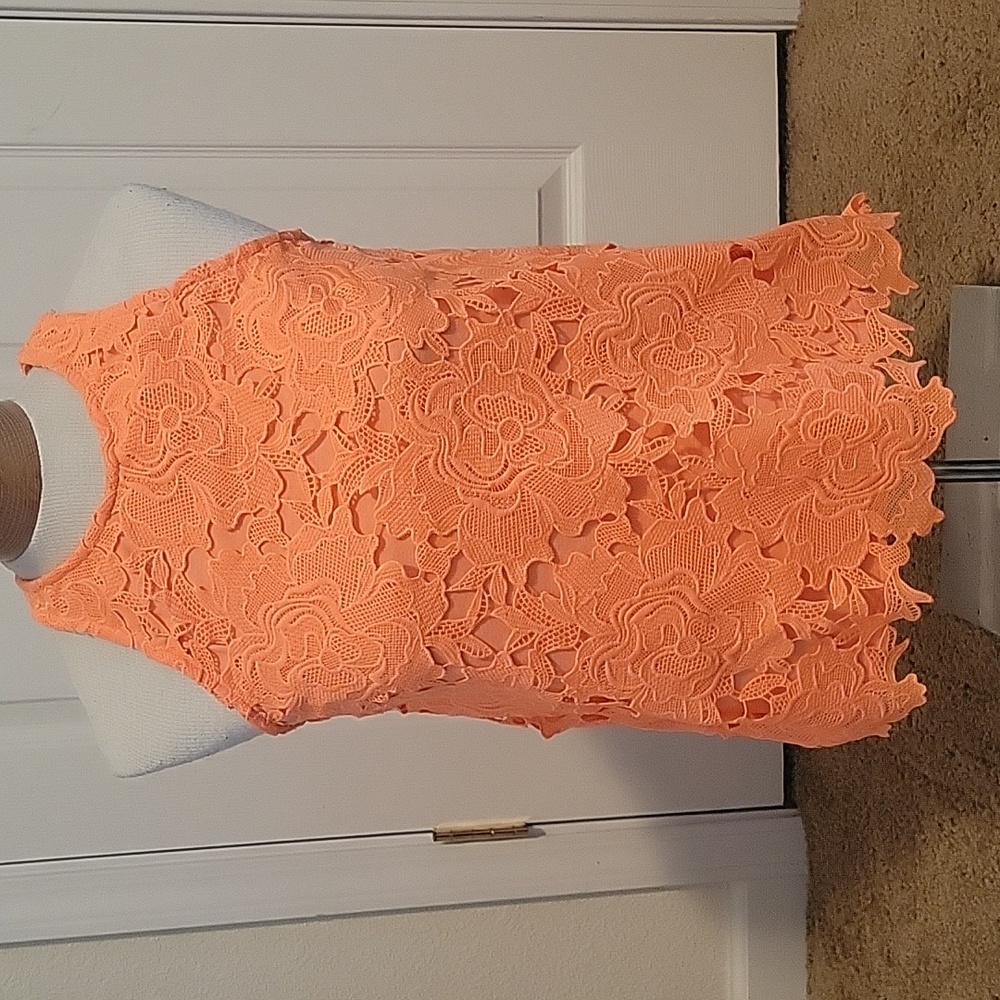 Gianni Bini Neon Orange Floral Lace Tank Top